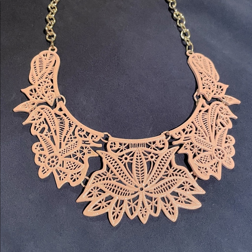 Pink bib style statement necklace